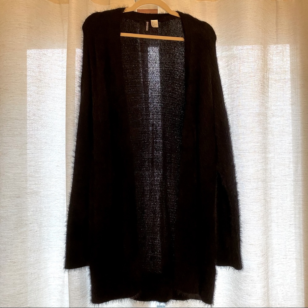 Fuzzy black cardigan. Size L to wear oversized!